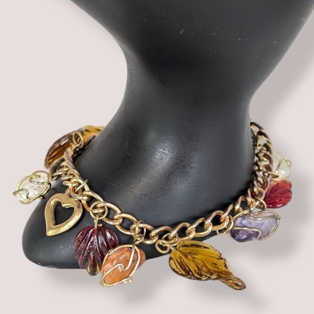 Vintage Pressed Glass & Wrapped Stone Bracelet